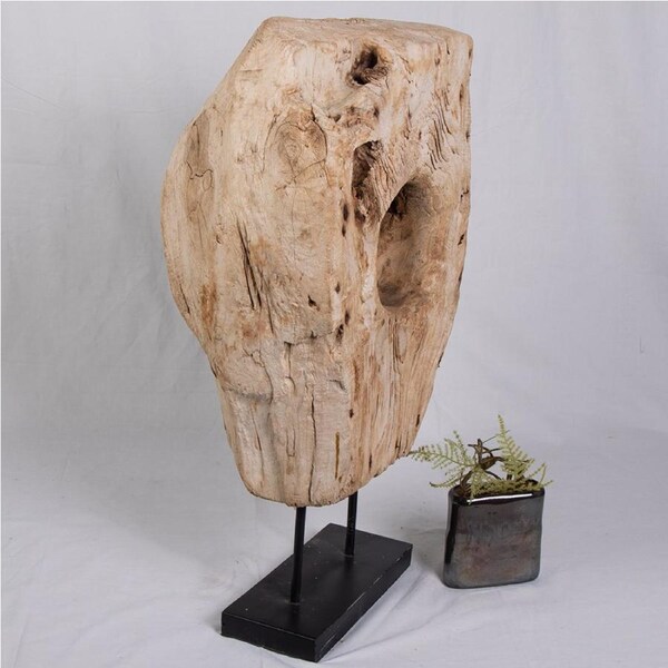 Large Old Lumpang Decor on metal Stand - 65 x 50 x 32cm