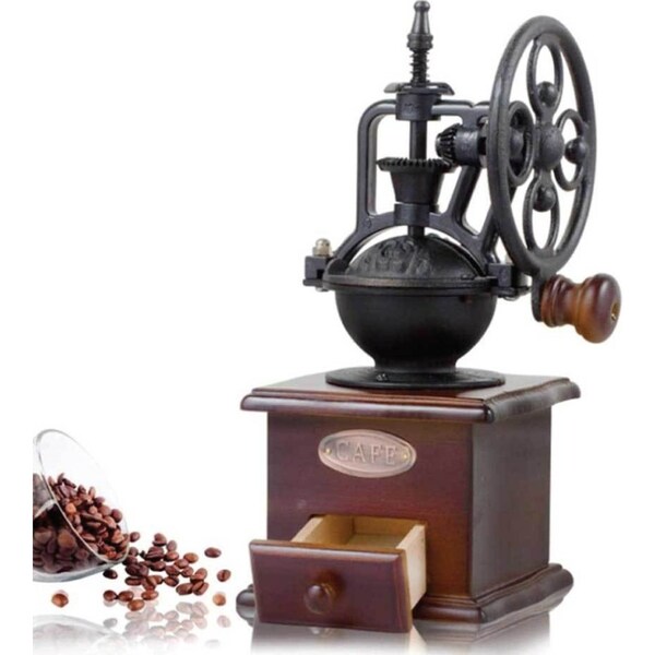 Coffee Bean Grinder - Vintage Retro Manual Wood Hand Wheel Nut Mill