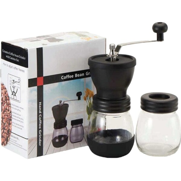 Coffee Bean Grinder - Manual Hand Stainless Ceramic Burr Core Glass Jar Nut Mill