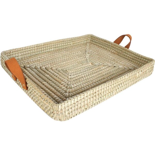 Noosa Palm Leaf Tray w/ Leather Handle