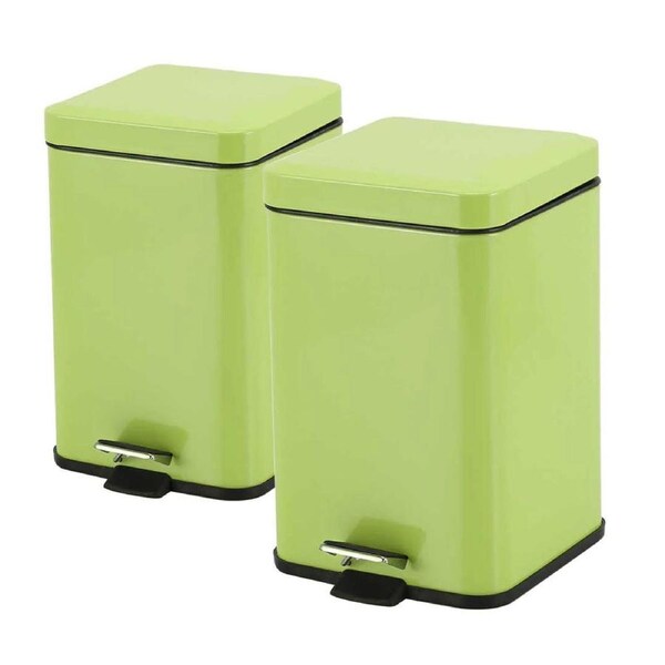 SOGA 2X Foot Pedal Stainless Steel Square Trash Bin Green 12L