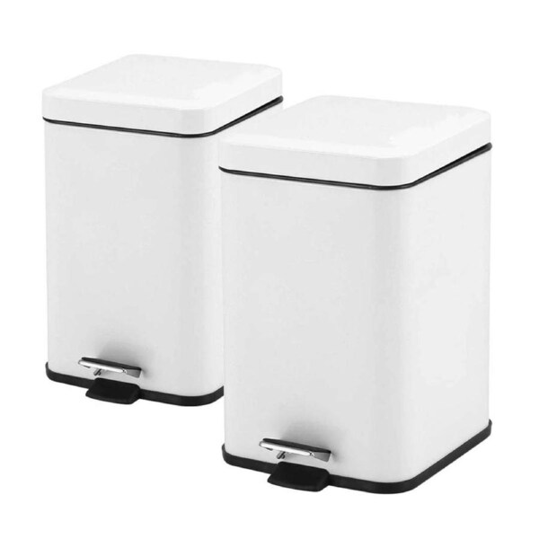 SOGA 2X Foot Pedal Stainless Steel Square Trash Bin White 12L