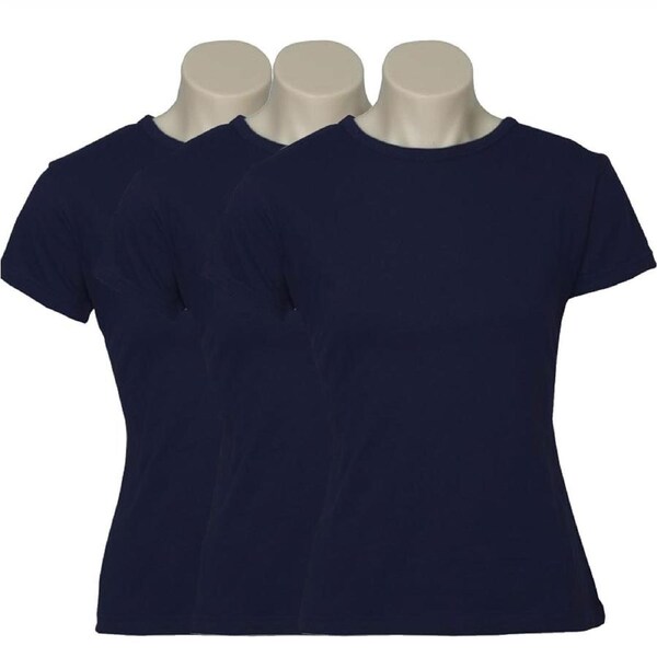 3x Womens Plain Ladies T SHIRT 100% COTTON Basic Tee Casual Top Size 6-24 BULK Navy Blue / 12