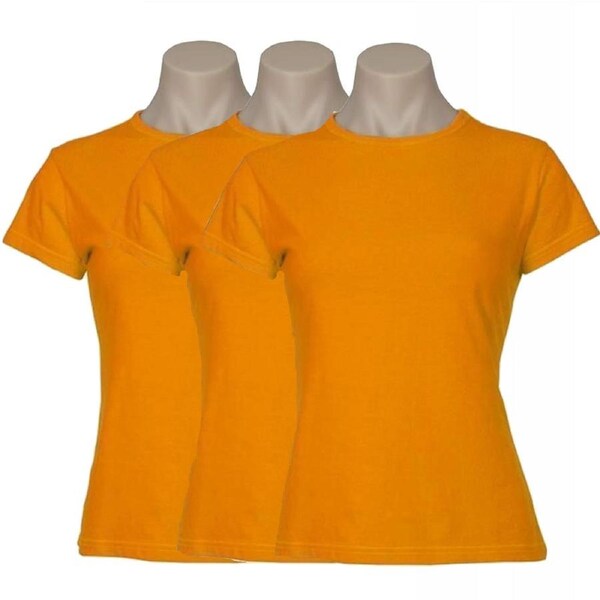 3x Womens Plain Ladies T SHIRT 100% COTTON Basic Tee Casual Top Size 6-24 BULK Orange / 12