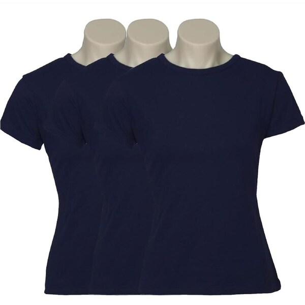 3x Womens Plain Ladies T SHIRT 100% COTTON Basic Tee Casual Top Size 6-24 BULK Navy Blue / 14