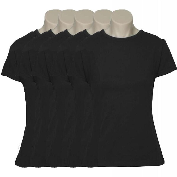 5x Womens Plain Ladies T SHIRT 100% COTTON Basic Tee Casual Top Size 6-24 BULK Black / 14