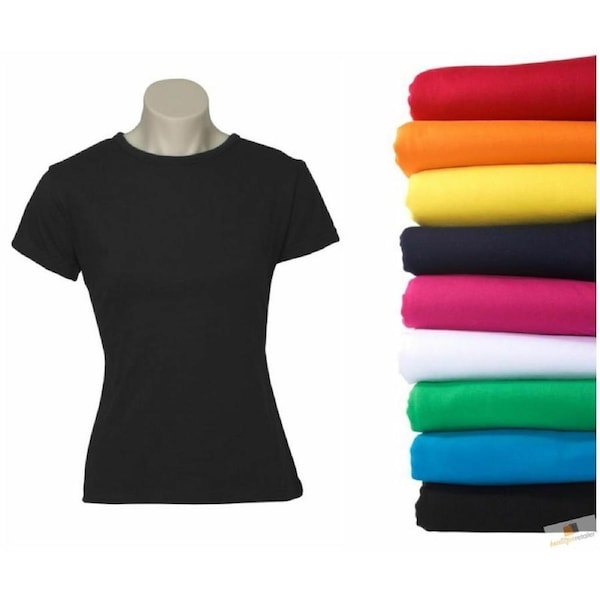 5x Womens Plain Ladies T SHIRT 100% COTTON Basic Tee Casual Top Size 6-24 BULK Orange / 12