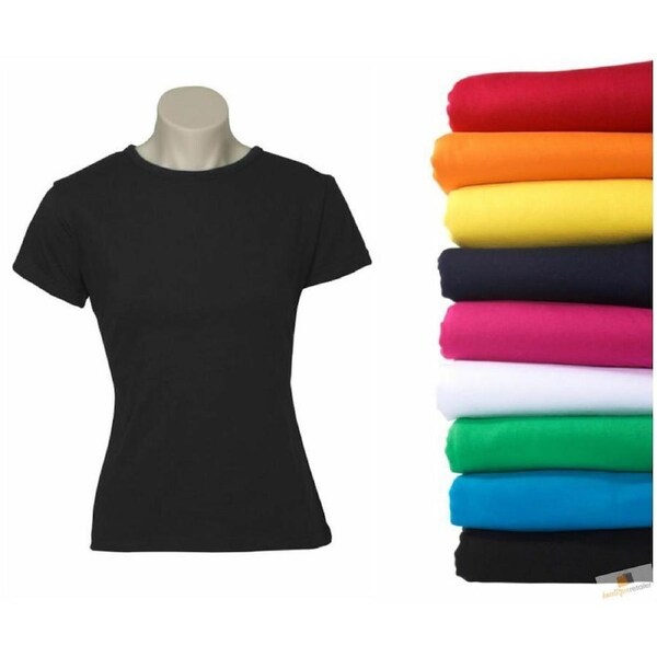 5x Womens Plain Ladies T SHIRT 100% COTTON Basic Tee Casual Top Size 6-24 BULK Yellow / 20