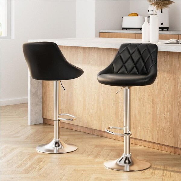 2x Artiss Bar Stools Leather Padded Gas Lift Stool Black