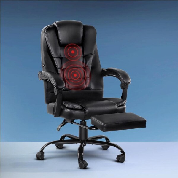 1 Artiss 2 -Point Massage Office Chair Executive Computer Gaming Chairs Black PU Leather