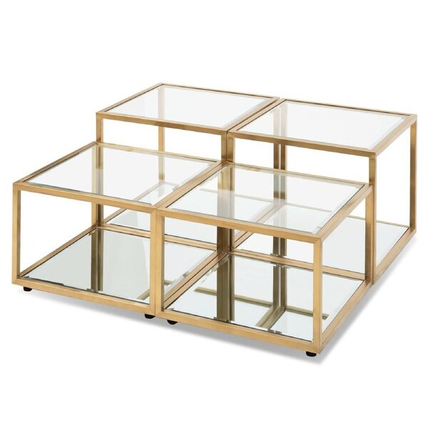 Set of 4 - Oxford 100cm Glass Coffee Table - Brushed Gold Base