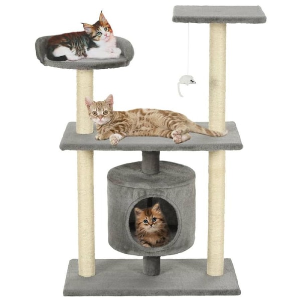 Cat Tree with Sisal Scratching Posts 95 cm Grey vidaXL