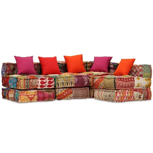 4-Seater Modular Pouffe Patchwork Fabric vidaXL