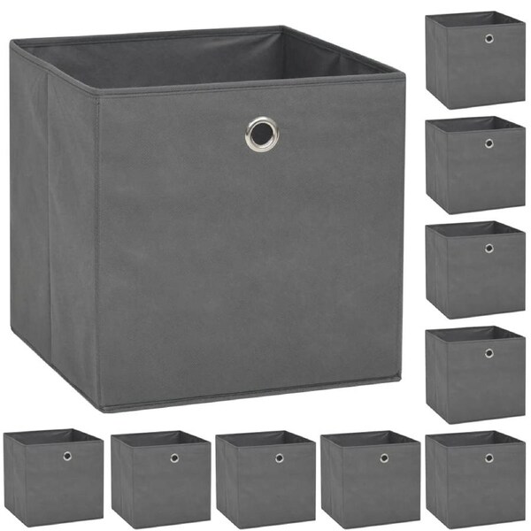 Storage Boxes 10 pcs Non-woven Fabric 32x32x32 cm Grey vidaXL