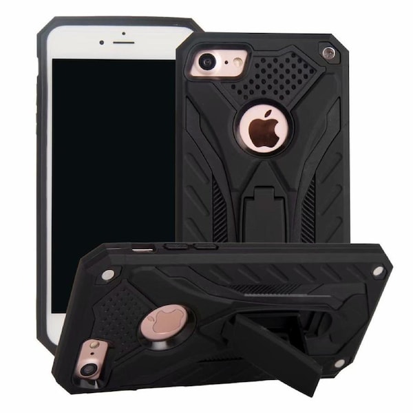 For iPhone SE (2020),8 & 7 Case,Armour Protective Cover Kickstand,Black