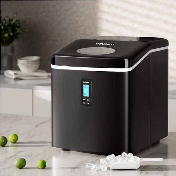 Devanti 3.2L Ice Maker Portable Stainless Steel Ice Cube Machine - Black
