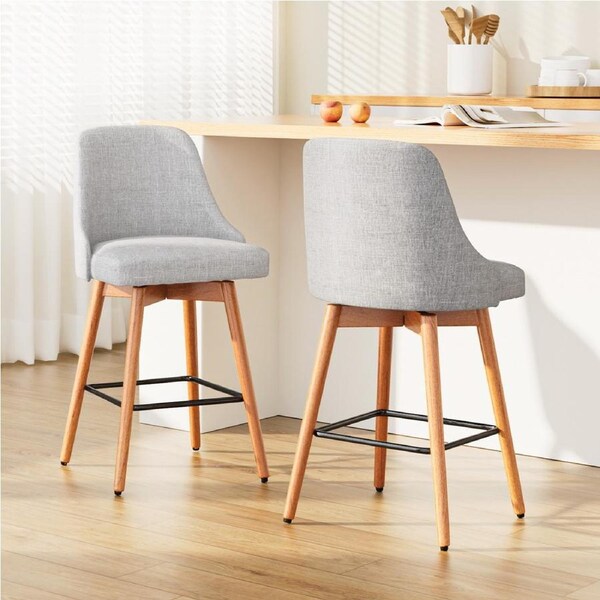 2x Artiss Bar Stools Swivel Seat Wooden Grey