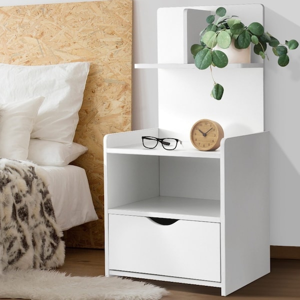 Artiss Bedside Table Drawer with Shelves - EVERMORE White
