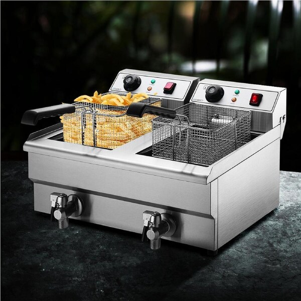 Devanti 20L Electric Commercial Deep Fryer Double Baskets Oil Taps 6000W