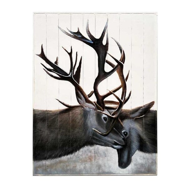 Pallet Wood Oil Painting Hand Painted Abstract Animals Wall Art - Deer Embrace (122cm x 91cm)