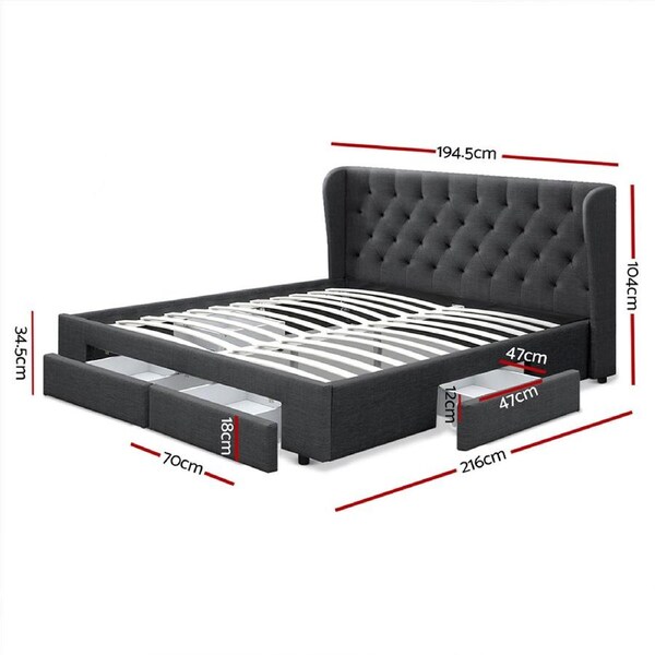 Artiss Bed Frame King with 4 Drawers Charcoal MILA