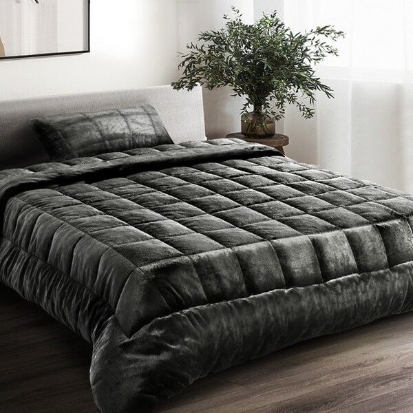 140cm x 210cm Giselle Bedding Faux Mink Quilt Charcoal Single