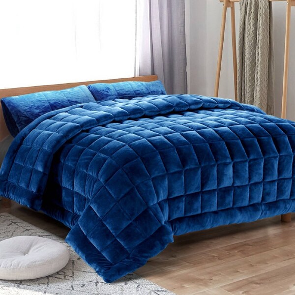 500GSM Giselle Bedding Faux Mink Quilt Blue Super King