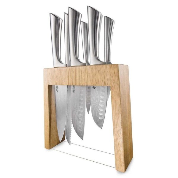 Damashiro Mizu Knife Block 7 Piece Oak Baccarat