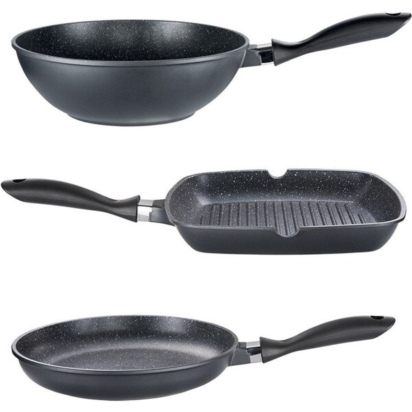 Baccarat STONE Non Stick Grill, Wok & Frypan Tri Pack 28cm
