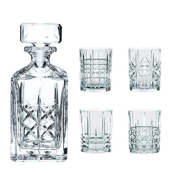 Nachtmann 5-Piece Crystal Highland Whisky Decanter & Tumbler Set 750ml/345ml