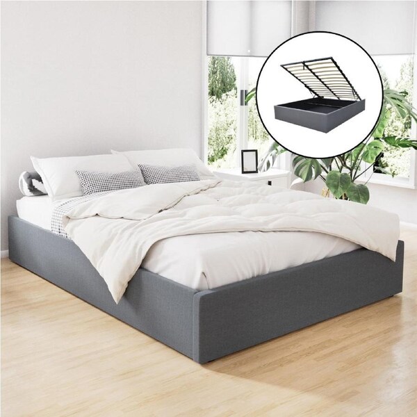 Artiss Bed Frame Queen Size Gas Lift Beds Platform Grey TOKI