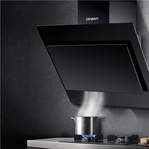 Devanti 900mm Range Hood 90cm Rangehood Glass Black