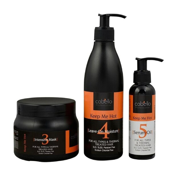 3 x Cabello Mask + Leave-On Moisture + Serum Oil Keep Me Hot / 500mL + 400mL + 120mL