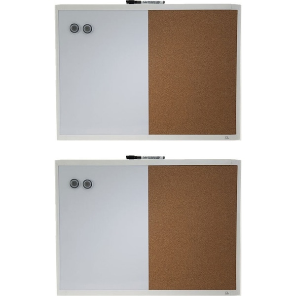 2PK Quartet 58x43cm Magnetic Combo White Board Cork/Memo/Note Wall Mountable
