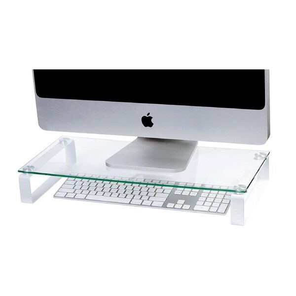 Esselte 60cm Computer Glass Monitor/Screen Riser Holder Desktop Stand Clear/WHT