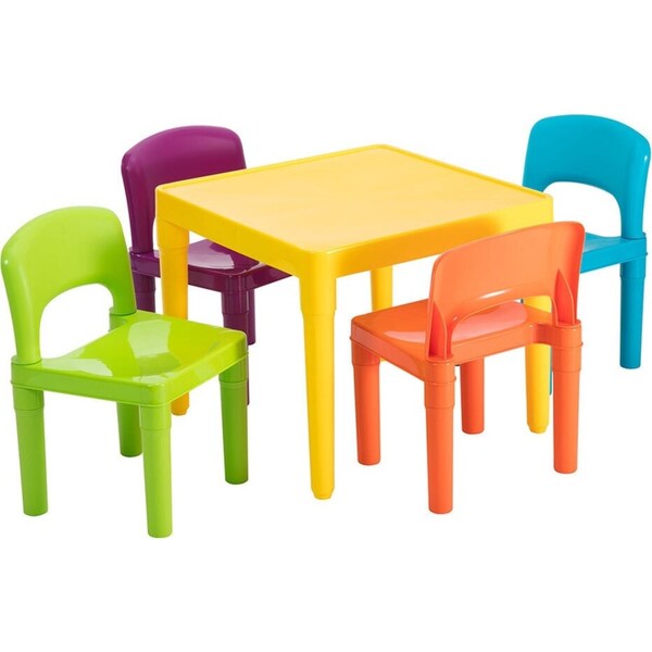 Coloured Kids/Children Play Table & 4 Chairs Plastic Furniture Set 3-8y
