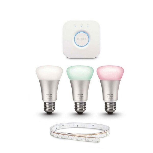Philips Hue Wi-Fi Starter Kit/2.0 Bridge/Colour E27 LED Light Bulb/2m Lightstrip