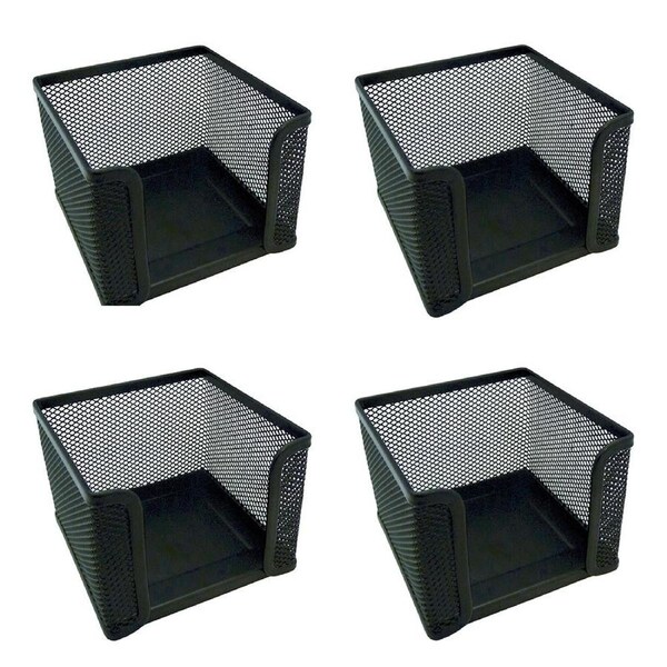 4PK Esselte Home/Work Mesh Memo/Notes Cube Holder Stationery Desk Organiser BK