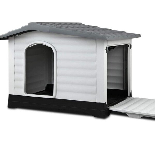 Outdoor Dual-Entry Dog House, Grey