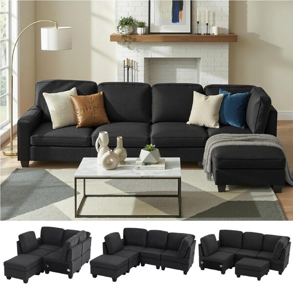 Artiss Sofa, 5 Seater Sofa bed Couch Seat Daybed Armchair Loungefly Play Chairs Modular Chaise Set Dark Grey