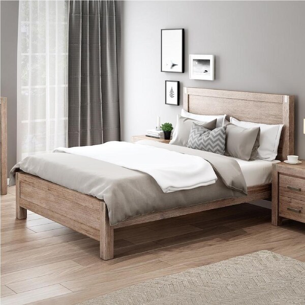 Nowra Solid Acacia Timber Metal Tenon Joint Double Oak Bed Frame