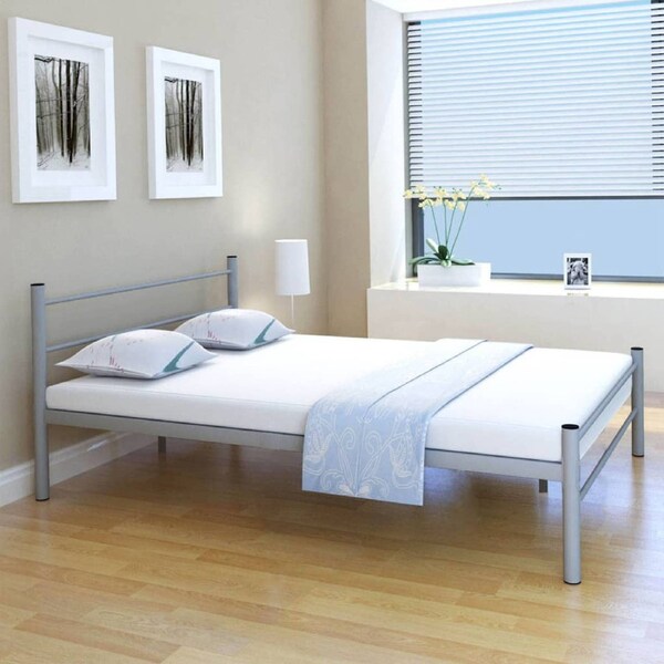 Bed Frame without Mattress Grey Metal Double Size vidaXL