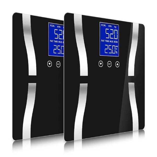 SOGA 2X Glass LCD Digital Body Fat Scale Bathroom Electronic Gym Water Weighing Scales Black
