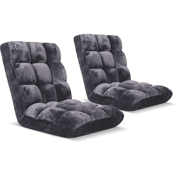 SOGA 2X Floor Recliner Folding Lounge Sofa Futon Couch Folding Chair Cushion Grey