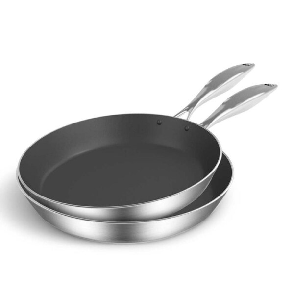 SOGA Stainless Steel Fry Pan Non Stick Interior 20cm 24cm