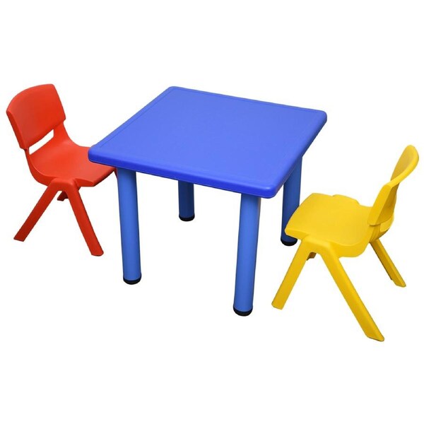 60x60cm Square Blue Kid's Table and 2 Mixed Chairs