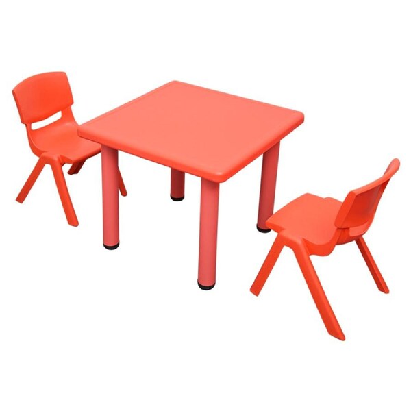 60x60cm Square Red Kid's Table and 2 Red Chairs