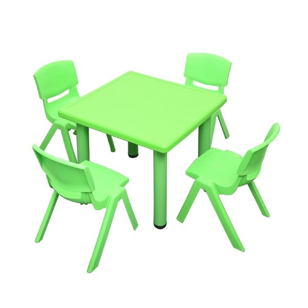 60x60cm Square Green Kid's Table and 4 Green Chairs