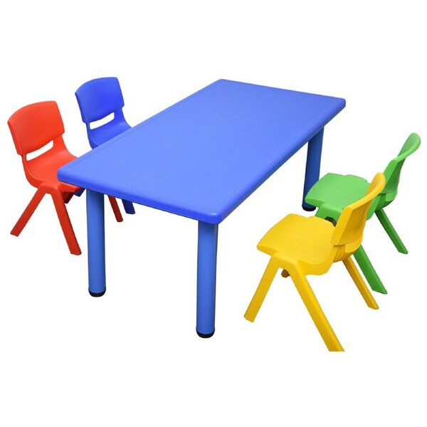 120x60cm Rectangle Blue Kid's Table and 4 Mixed Chairs