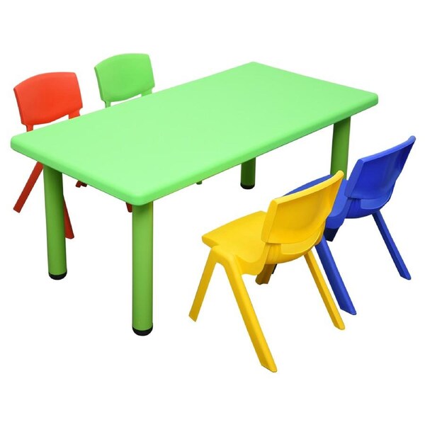 120x60cm Rectangle Green Kid's Table and 4 Mixed Chairs